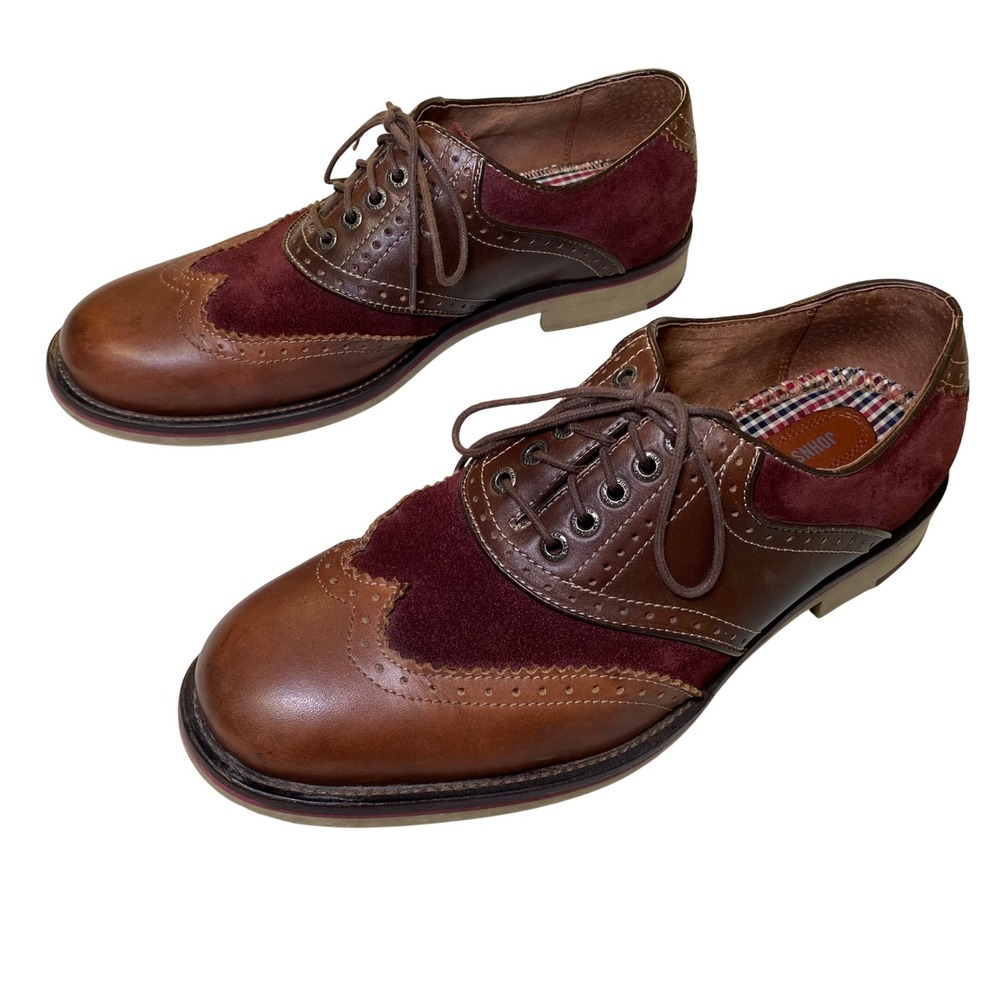 Johnston & Murphy Mens 8.5M Wingtip Oxford Shoes Brown Burgundy‎ Sheepskin